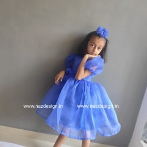 Blue Organza frocks for girls  with Hair band : NZD-009 - Image 3