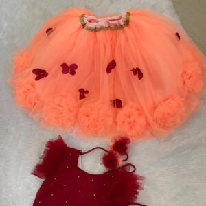 Baby Girls Party(Festive) Top Skirt (Red & Orange) :NZD-0093 - Image 2