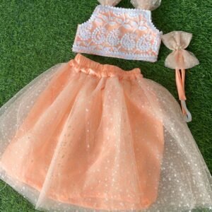 Peach colour Top & Skirt Party wear star design top & skirt collection |Birthday wear top & skirt : NZD-001020 - Image 1