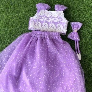 Purple colour Top & Skirt Party wear star design top & skirt collection |Birthday wear top & skirt : NZD-001023 - Image 1
