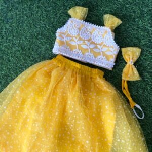 Yellow colour Top & Skirt Party wear star design top & skirt collection |Birthday wear top & skirt : NZD-001022 - Image 1