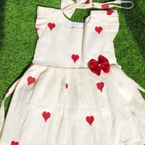 Kora cotton with red heart frocks for girls : NZD-001073 - Image 1