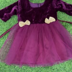 Wine colour velvet Party wear frock collection |Birthday wear frock : NZD-001075 - Image 1