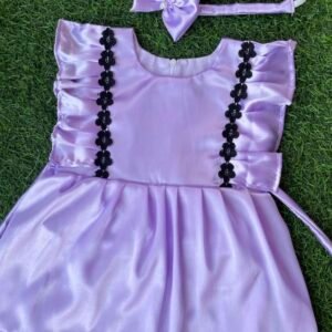 Lavender colour Satin Party wear frock Nazdesign collection beautiful baby frock | Birthday wear frock : NZD-0010192 - Image 1