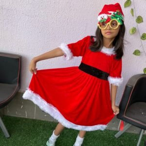 Santa Claus Christmas Frock Dress For Girls , Nazdesign Frocks Party wear frock collection |Birthday wear frock : NZD-0010170 - Image 4