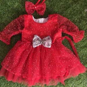 Red frock with sleeves colour Party wear frock collection |Birthday frock : NZD-0010207 - Image 1