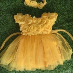 Yellow flower frock |Birthday wear | Party wear frock : NZD-0010212 - Image 1