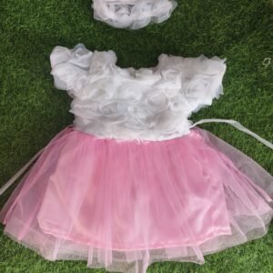 White and pink flower frock  |Birthday wear | Party wear frock : NZD-0010214 - Image 1