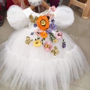 White colour designer Partywear Frock collection: NZD-001046 - Image 5