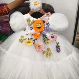 White colour designer Partywear Frock collection: NZD-001046 - Image 3