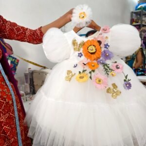 White colour designer Partywear Frock collection: NZD-001046 - Image 4