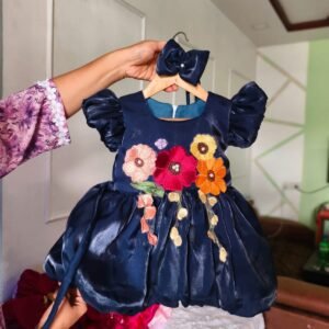 Dark Blue colour Party wear design frock collection |Birthday wear frock : NZD-0010303 - Image 3